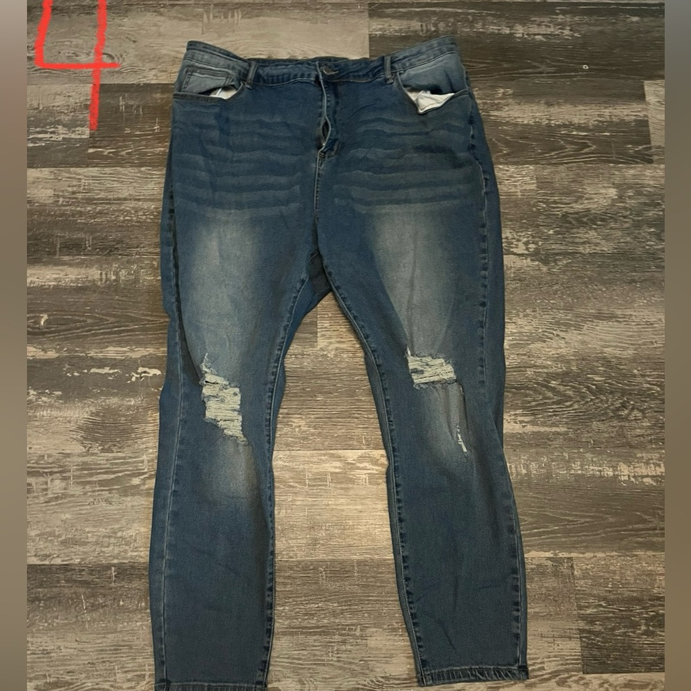 SHEIN Dark Blue Distressed Skinny Jeans